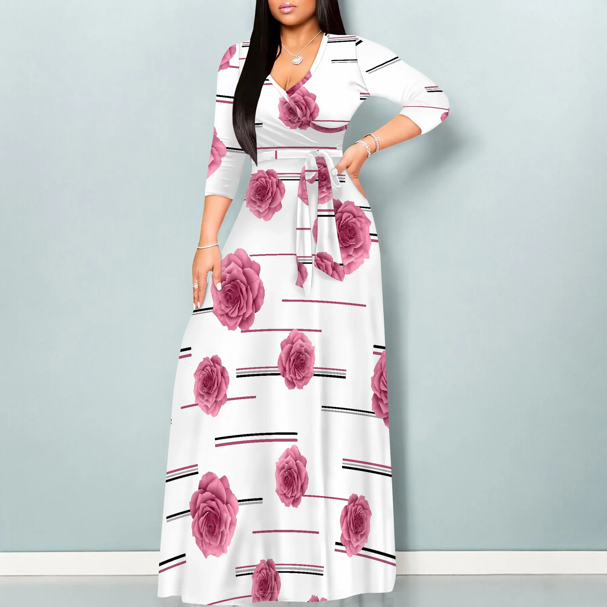 Women's 3/4 Sleeve V Neck Women Long Dress Fashion Printed Split Hem Club Party Casual Maxi Dress
Women's 3/4 Sleeve V Neck Women Long Dress Fashion Printed Split Hem Club Party Casual Maxi Dress