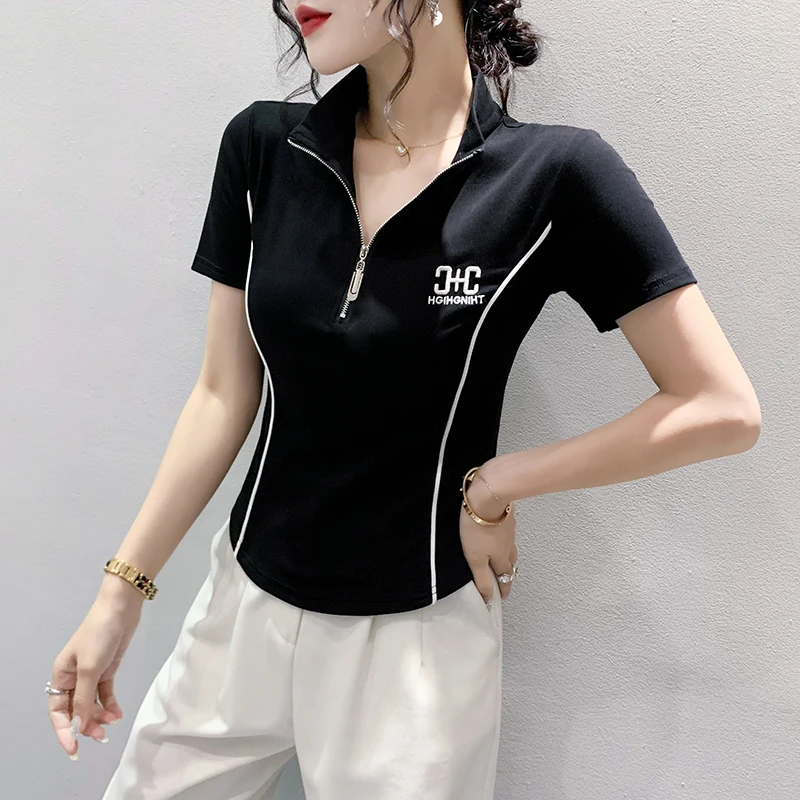 Black,Summer,Korean,Style,Cotton,T-Shirt,Women,Chic,Sexy,Stand,Zipper,Embroidery,Letter,Tops,Short Sleeve,Hot,Tees,New,541606
Black,Summer,Korean,Style,Cotton,T-Shirt,Women,Chic,Sexy,Stand,Zipper,Embroidery,Letter,Tops,Short Sleeve,Hot,Tees,New,541606
