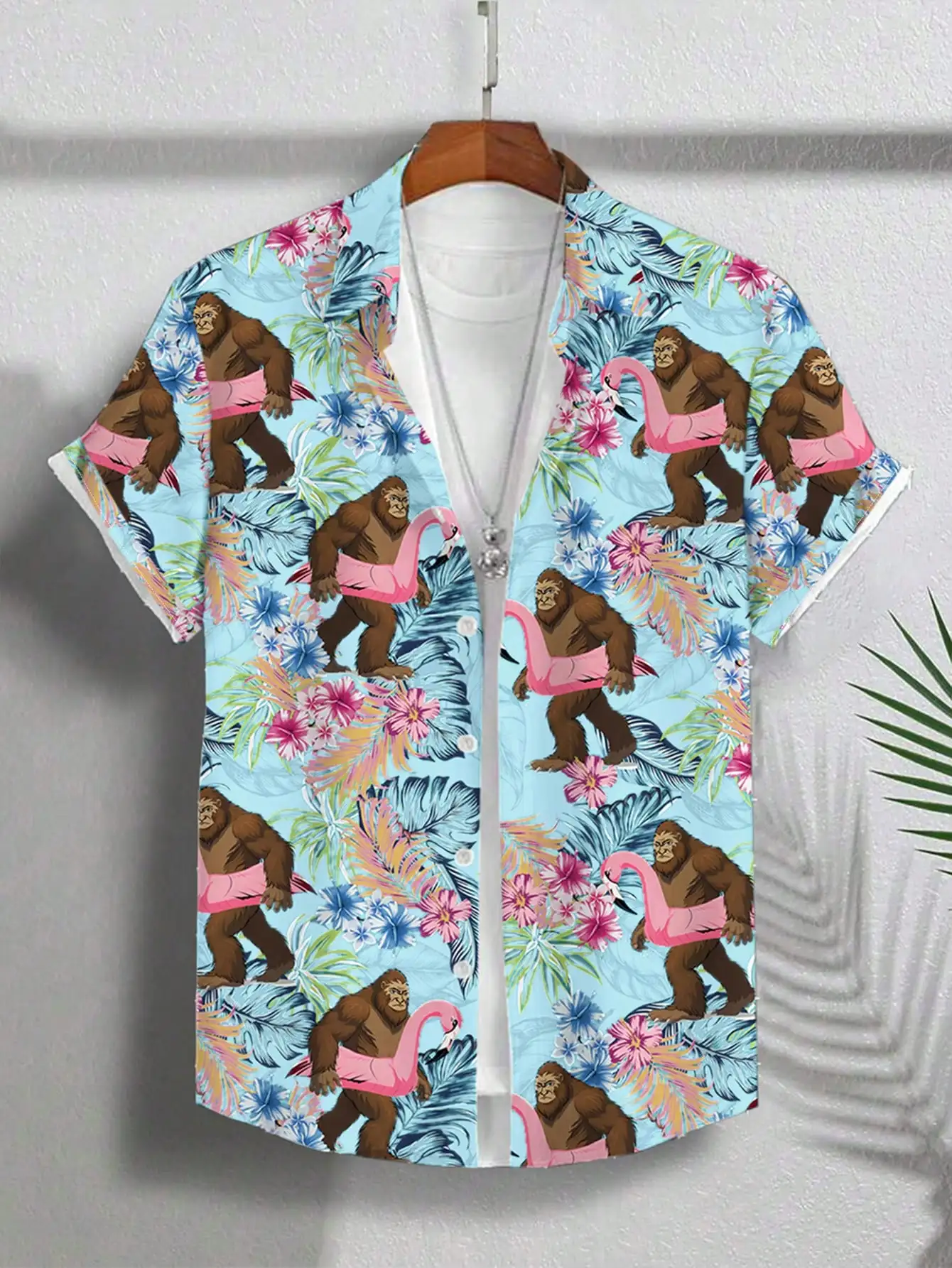 Mens Hawaiian Shirt With Bigfoot And Flamingo Print Casual Short Sleeve
Mens Hawaiian Shirt With Bigfoot And Flamingo Print Casual Short Sleeve