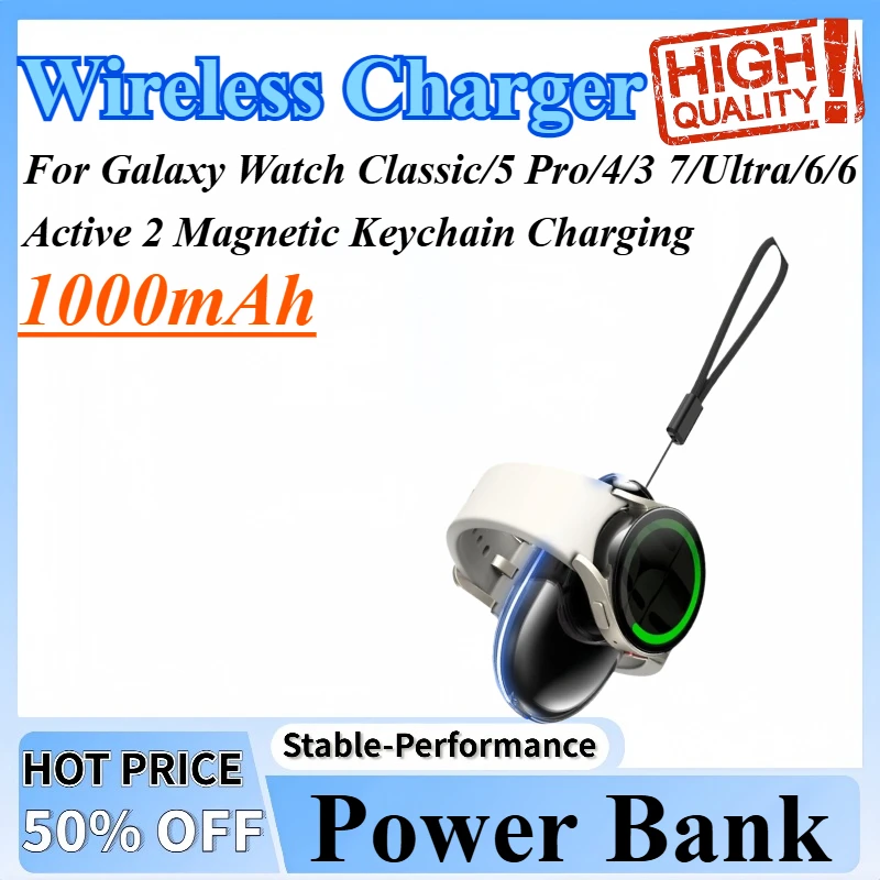 1000mAh Portable Wireless Charger Power Bank For Galaxy Watch Classic/5 Pro/4/3 7/Ultra/6/6 Active 2 Magnetic Keychain Charging
1000mAh Portable Wireless Charger Power Bank For Galaxy Watch Classic/5 Pro/4/3 7/Ultra/6/6 Active 2 Magnetic Keychain Charging