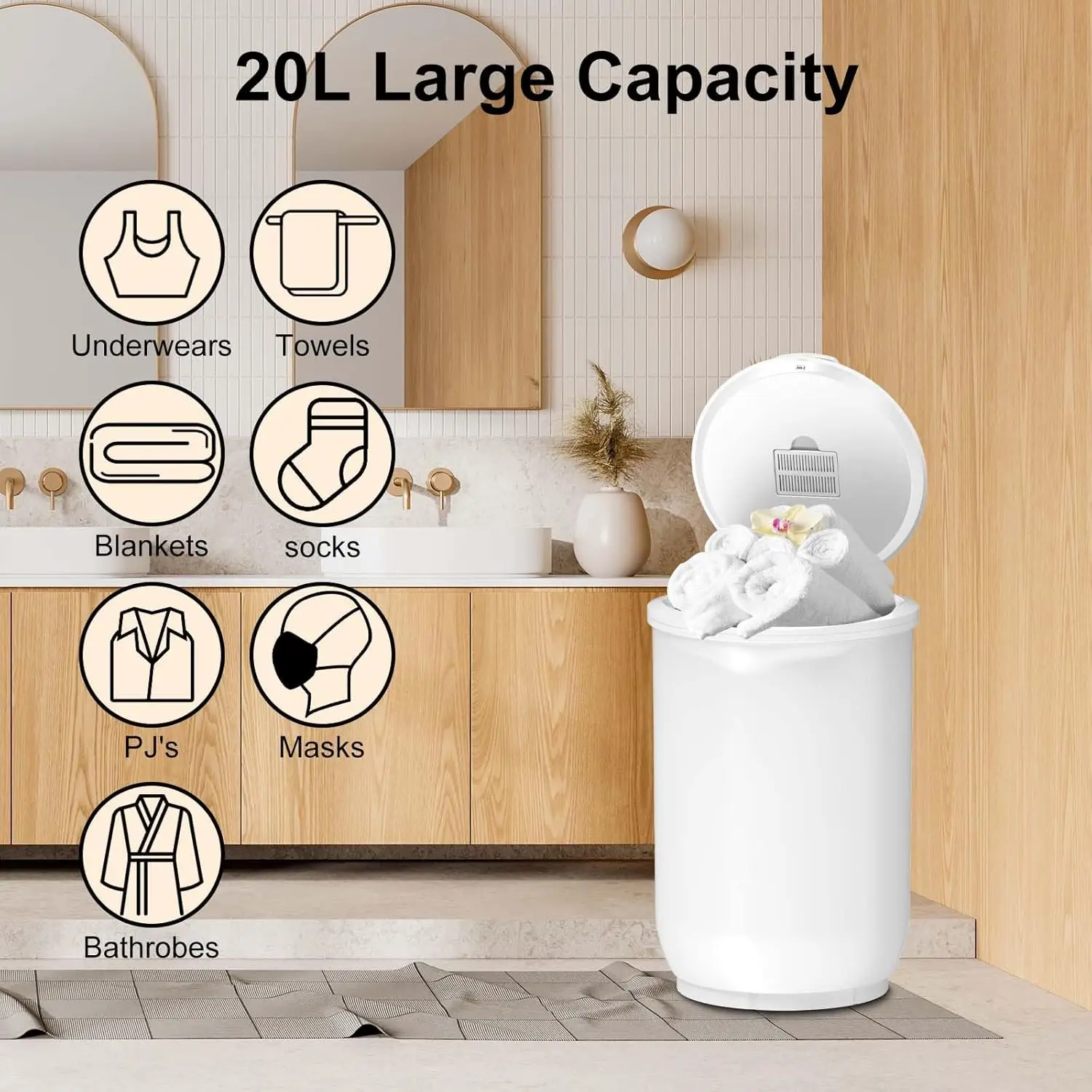 Ultra Large Capacity Towel Warmer Bucket, Rapid Heating with Timer, One-Button Digital Display Control, Safety Lock
Ultra Large Capacity Towel Warmer Bucket, Rapid Heating with Timer, One-Button Digital Display Control, Safety Lock