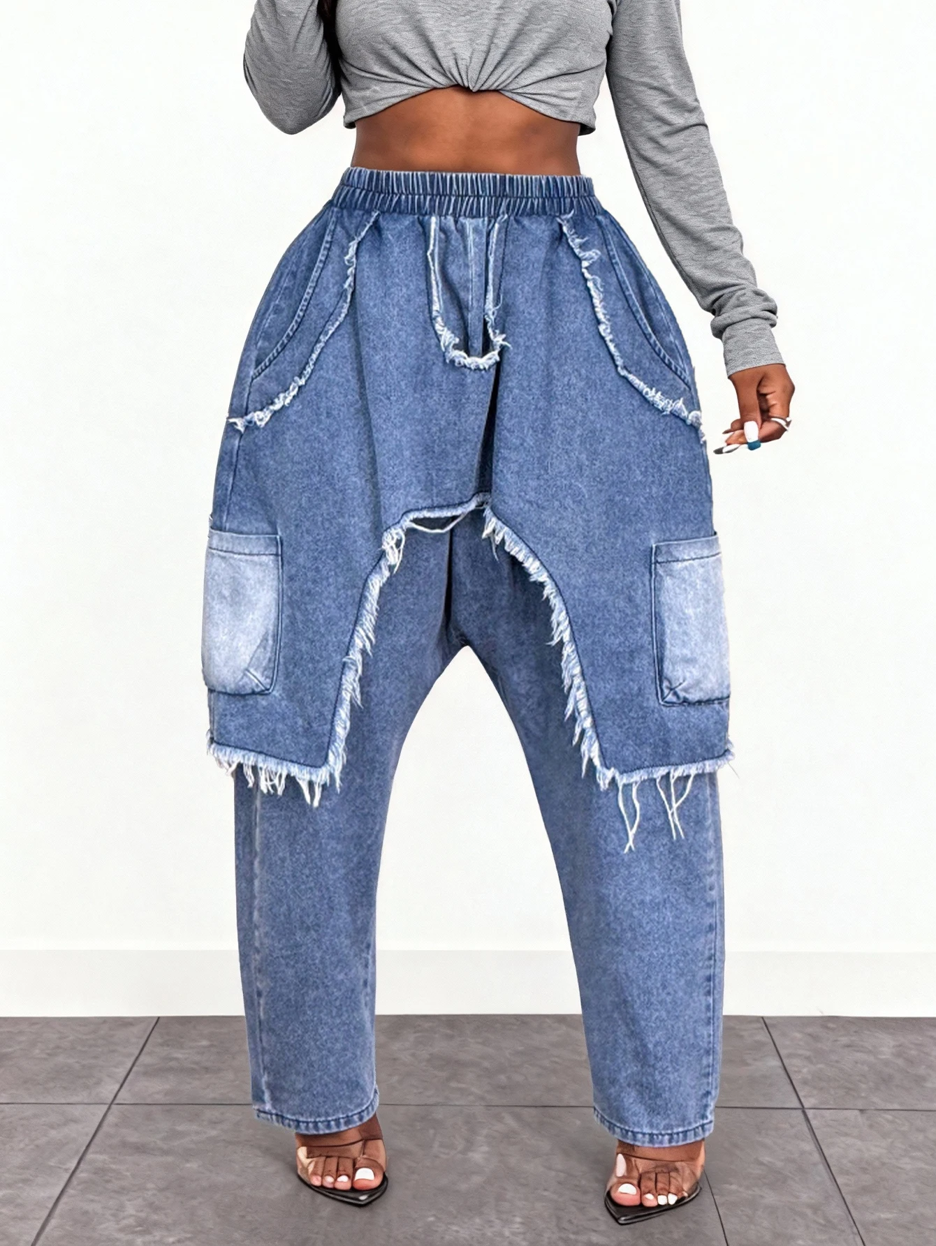 Women's Jeans Elastic Waist, Fashionable Street Splicing Denim Ninth Pants, Large Pockets Ladies Pants
Women's Jeans Elastic Waist, Fashionable Street Splicing Denim Ninth Pants, Large Pockets Ladies Pants
