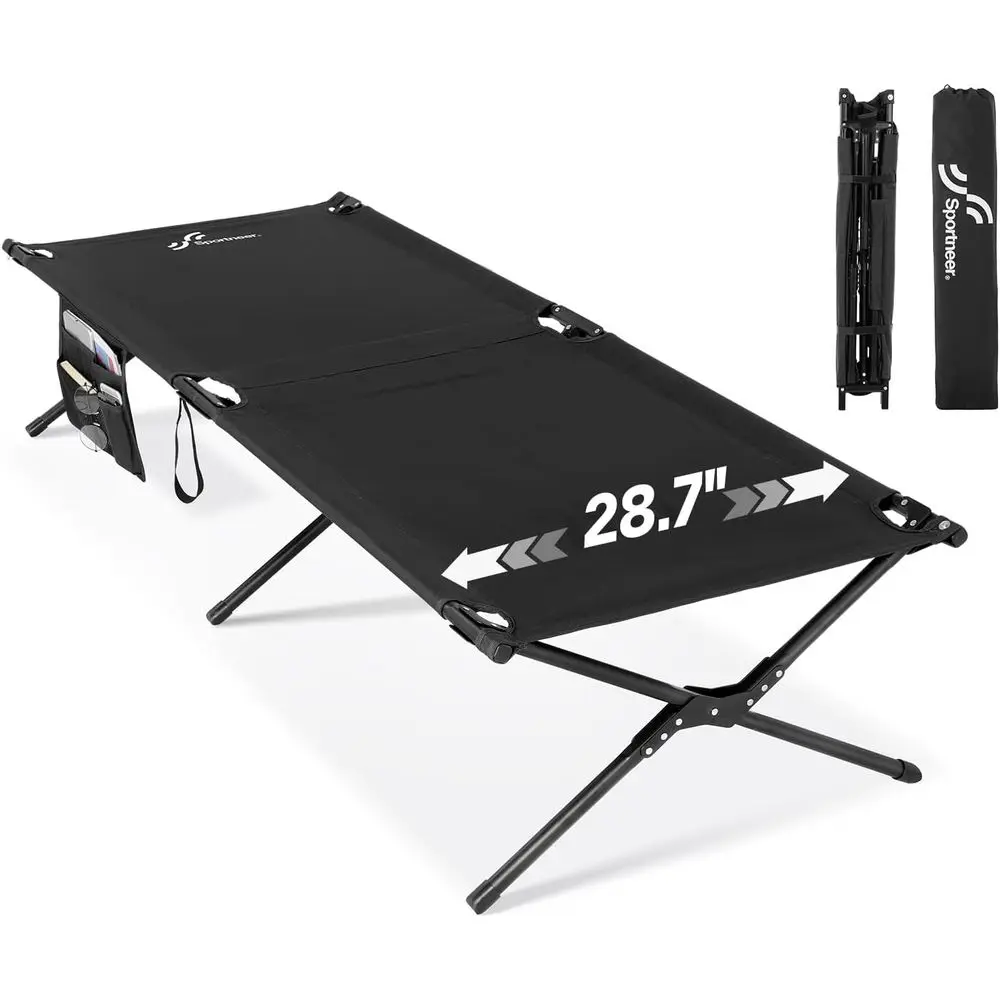 Portable Folding Cot with Side Pockets and Storage Bag, Supports Up to 330 Lbs, Easy Assembly for Camping and Travel
Portable Folding Cot with Side Pockets and Storage Bag, Supports Up to 330 Lbs, Easy Assembly for Camping and Travel