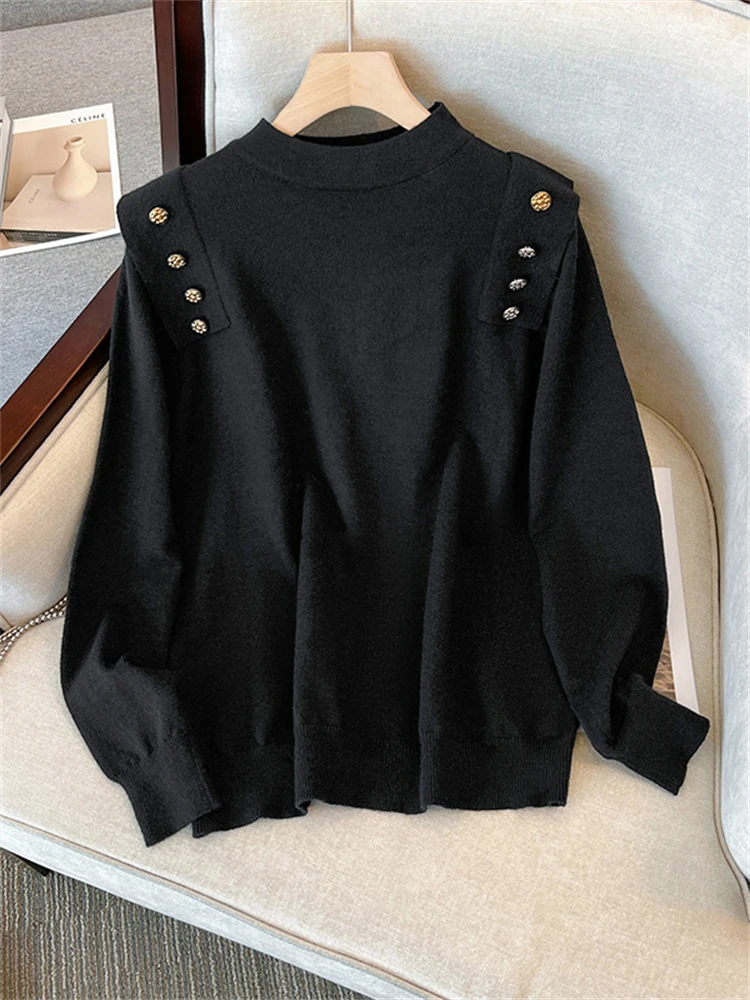 Mock Neck Sweater For Women Buckle Decoration Patchwork Long Sleeve Casual Loose Pullover Knitwear Female Slim Fit Bottoming Top
Mock Neck Sweater For Women Buckle Decoration Patchwork Long Sleeve Casual Loose Pullover Knitwear Female Slim Fit Bottoming Top