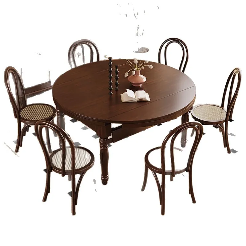 Retro style solid wood, dining table and chair combination, walnut color retractable, American French dining table
Retro style solid wood, dining table and chair combination, walnut color retractable, American French dining table