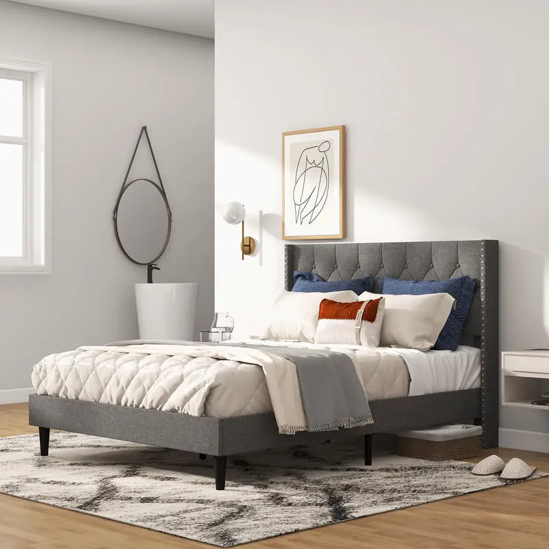 Full/Queen Size Upholstered Platform Bed with Button Tufted Headboard-Full Size
Full/Queen Size Upholstered Platform Bed with Button Tufted Headboard-Full Size