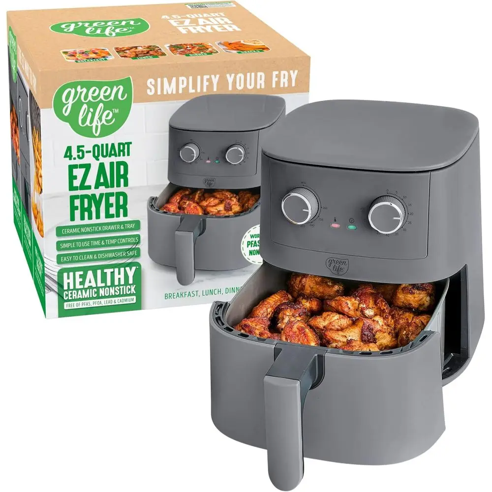 4.5-Quart Air Fryer with Mechanical Controls, Nonstick Interior, Adjustable Temperature and Timer, LED Display, Oil-Free Cooking
4.5-Quart Air Fryer with Mechanical Controls, Nonstick Interior, Adjustable Temperature and Timer, LED Display, Oil-Free Cooking