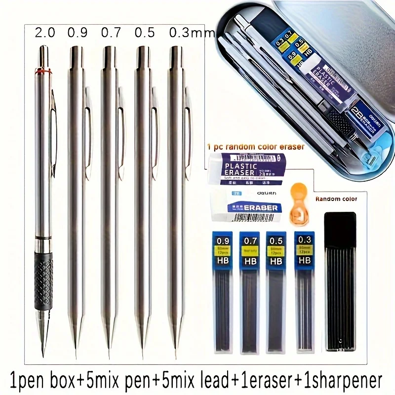 12pcs Metal Mechanical Pencil Set 03 05 07 09 13 20 mm Lead Eraser Sharpener Drafting Drawing Pencils Art Sketch Supplies
12pcs Metal Mechanical Pencil Set 03 05 07 09 13 20 mm Lead Eraser Sharpener Drafting Drawing Pencils Art Sketch Supplies