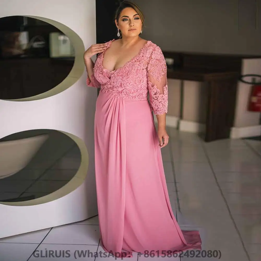 2023 Plus Size Pink Chiffon Mother of the Bride Dresses Sexy Deep V-Neck Lace Long Sleeves Party Gowns for Wedding Guest
2023 Plus Size Pink Chiffon Mother of the Bride Dresses Sexy Deep V-Neck Lace Long Sleeves Party Gowns for Wedding Guest