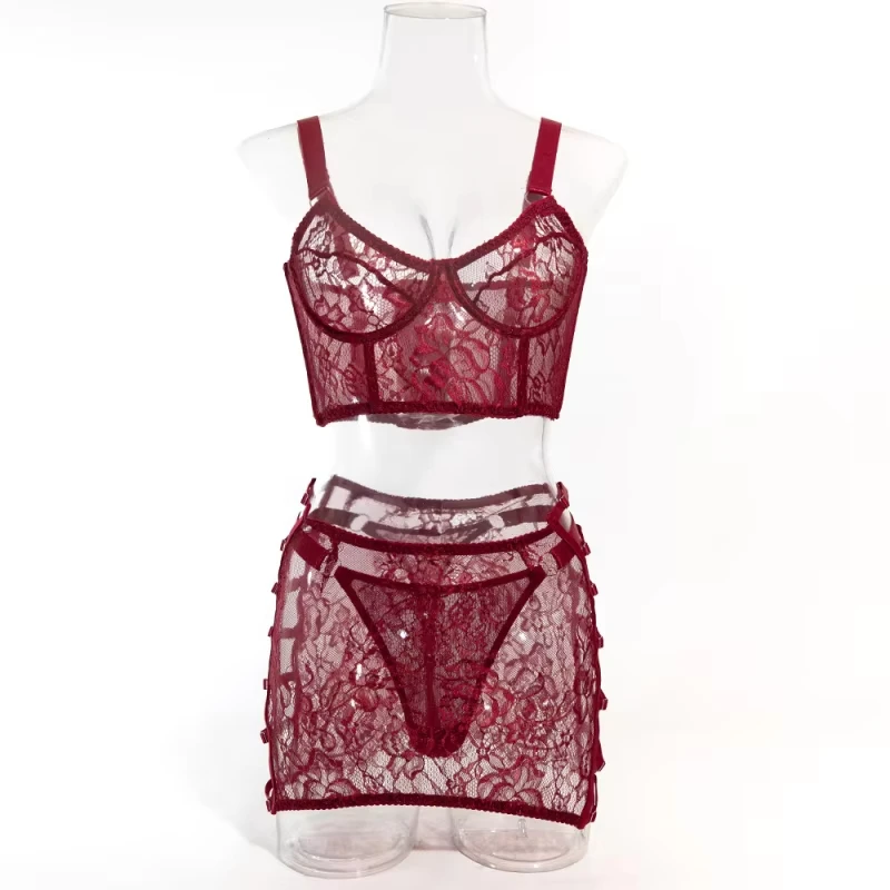 Bikini mesh embroidery sexy lingerie hollow-out see-through underwire strap swimsuit three-piece set
Bikini mesh embroidery sexy lingerie hollow-out see-through underwire strap swimsuit three-piece set