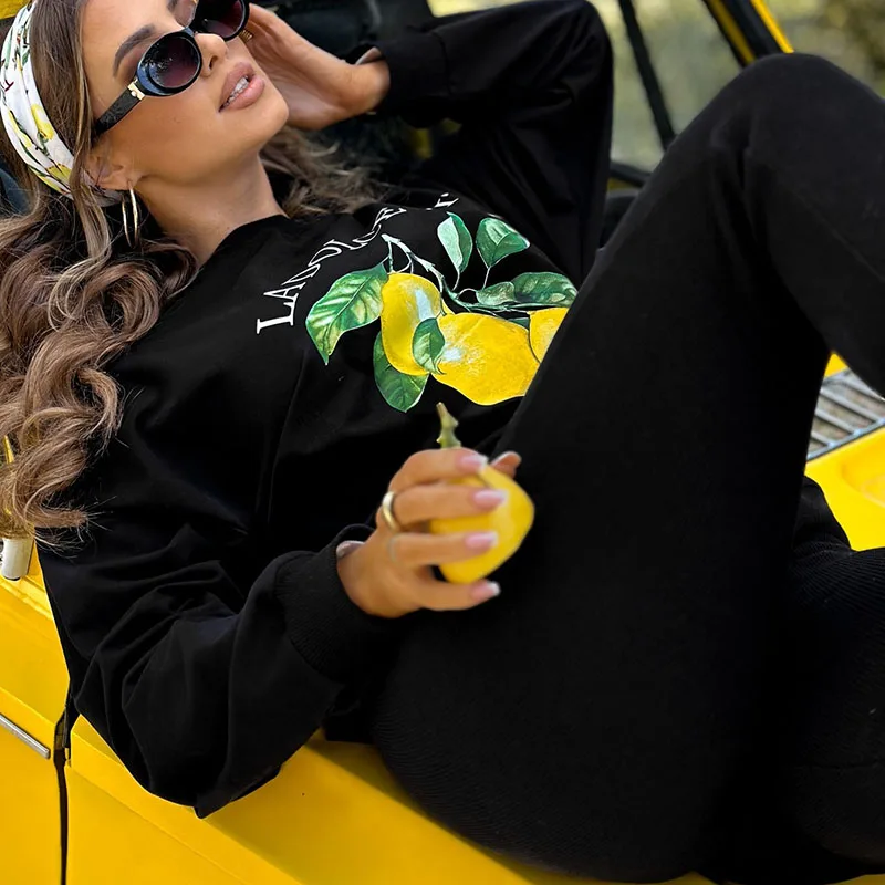 Casual O-neck Long Sleeve Sweatshirts&Pencil Pants Sets Fashion Lemon Printed Commute Outfits Autumn New Women Simple Homewear
Casual O-neck Long Sleeve Sweatshirts&Pencil Pants Sets Fashion Lemon Printed Commute Outfits Autumn New Women Simple Homewear