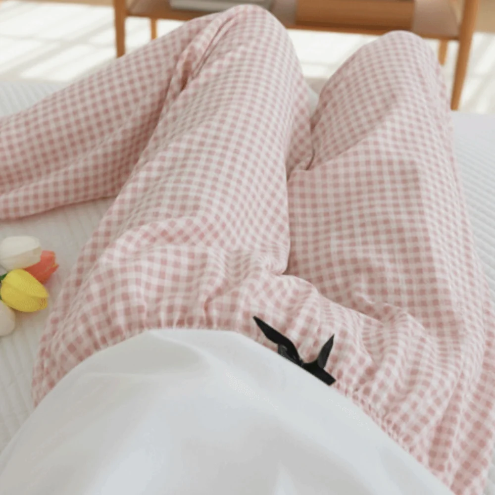 Женские удобные хлопковые брюки в полоску, клетчатая женская пижама с высокой талией, милые студенческие широкие брюки, весенне-осенняя одежда для сна
Женские удобные хлопковые брюки в полоску, клетчатая женская пижама с высокой талией, милые студенческие широкие брюки, весенне-осенняя одежда для сна