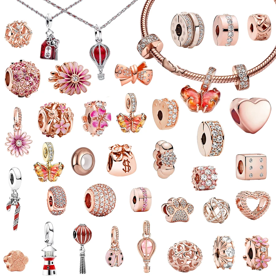 Rose Gold Charms Beads Fit Original Bracelet: Butterfly Flower Hot Air Balloon Heart CZ Paved Charms DIY Jewelry for Women Gift
Rose Gold Charms Beads Fit Original Bracelet: Butterfly Flower Hot Air Balloon Heart CZ Paved Charms DIY Jewelry for Women Gift