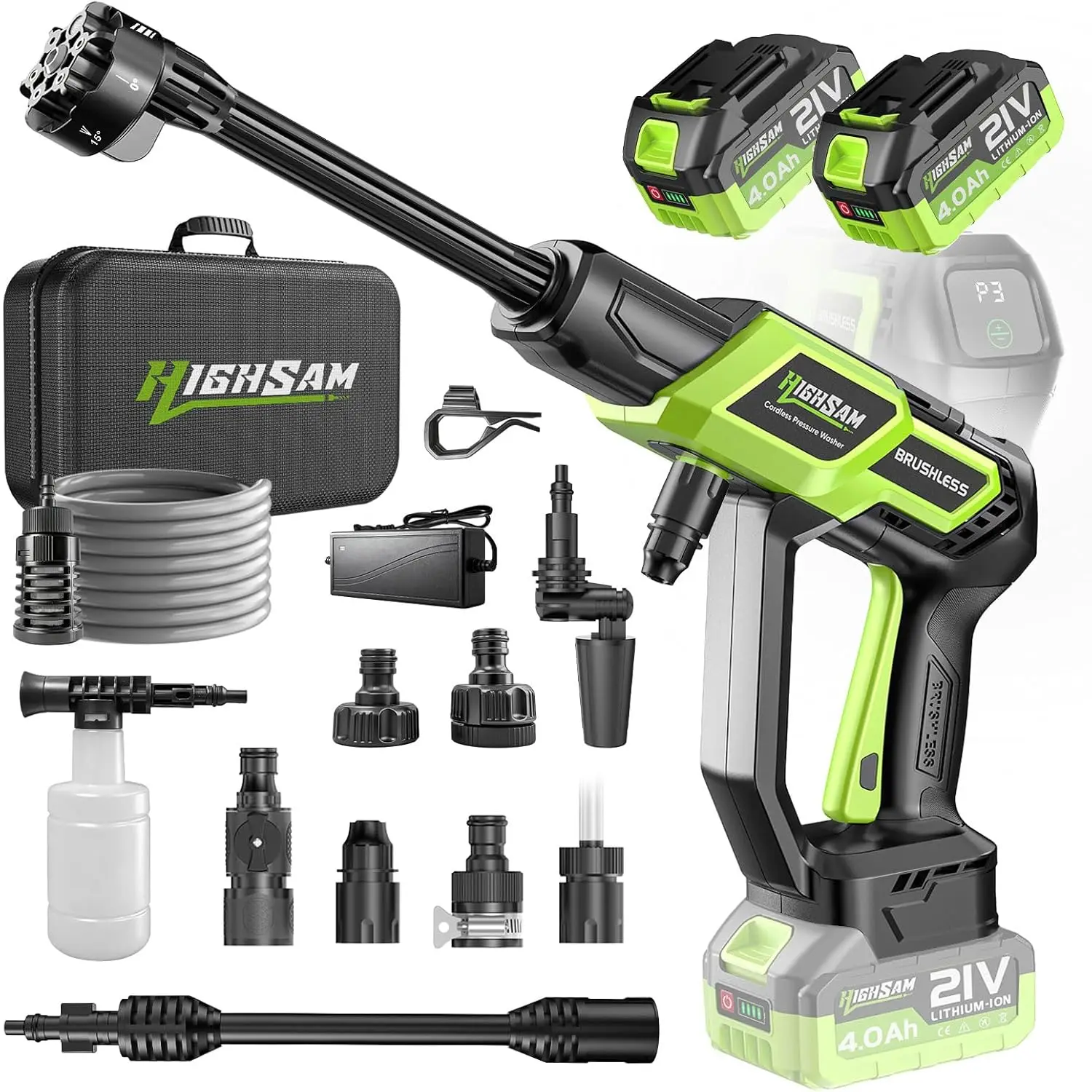 Portable Car Washer, Brushless Motor, 2x4000mAh Batteries, 6-in-1 Nozzle, 16.4ft Hose, Storage Case
Portable Car Washer, Brushless Motor, 2x4000mAh Batteries, 6-in-1 Nozzle, 16.4ft Hose, Storage Case