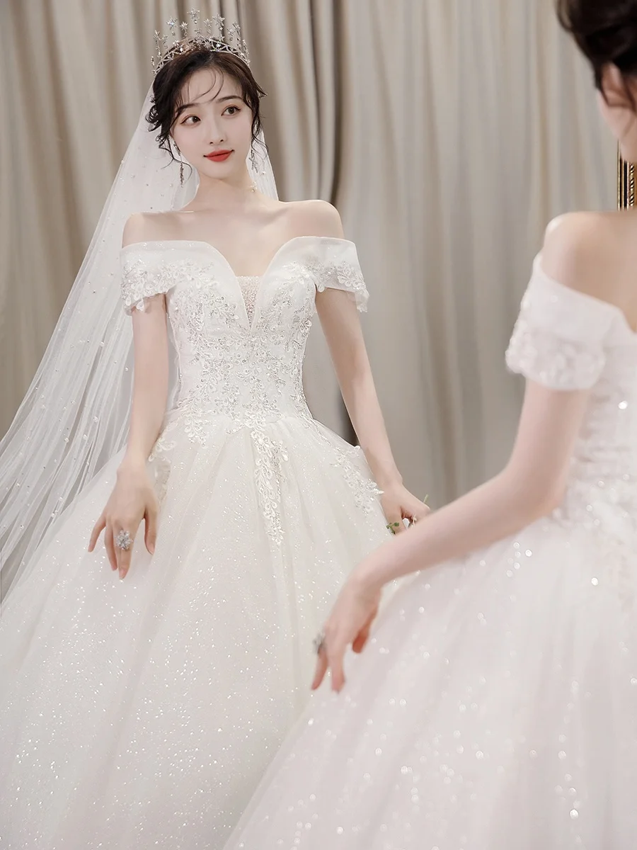 One oulder Wedding Dr Gown Korean Sle Long Tail Floor Length Svel Bridesmaid Dr Cover Thi Arms Spring Summer
One oulder Wedding Dr Gown Korean Sle Long Tail Floor Length Svel Bridesmaid Dr Cover Thi Arms Spring Summer
