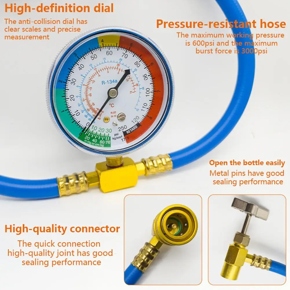 R134aR12 Automotive AC Refrigerant Charge Hose Set With Pressure Gauge 1/2acme A/C Recharge Measuring U-Hose Removable
R134aR12 Automotive AC Refrigerant Charge Hose Set With Pressure Gauge 1/2acme A/C Recharge Measuring U-Hose Removable