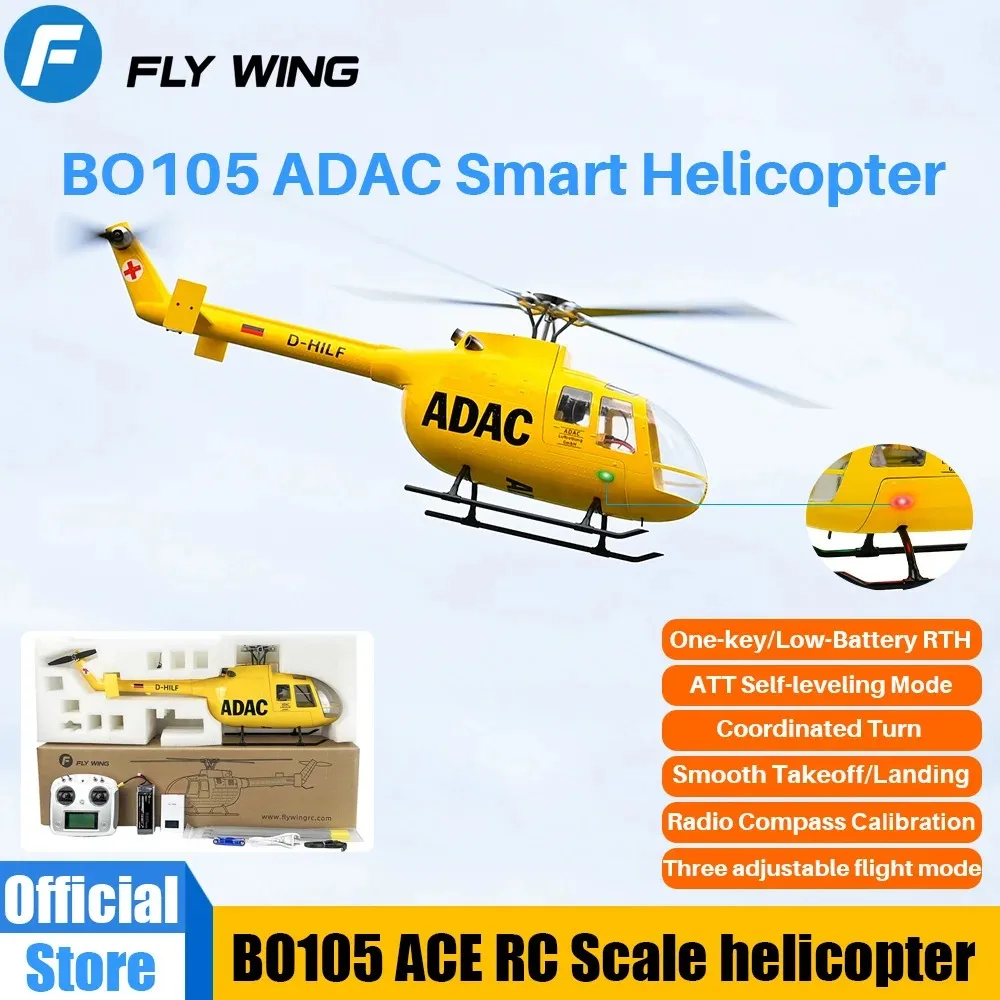 FLYWING BO105 RC Helicopter ACE Flight Controller LED Light ADAC 470 Class Helicopter BO105 Scale Helicopter ATT GPS Mode