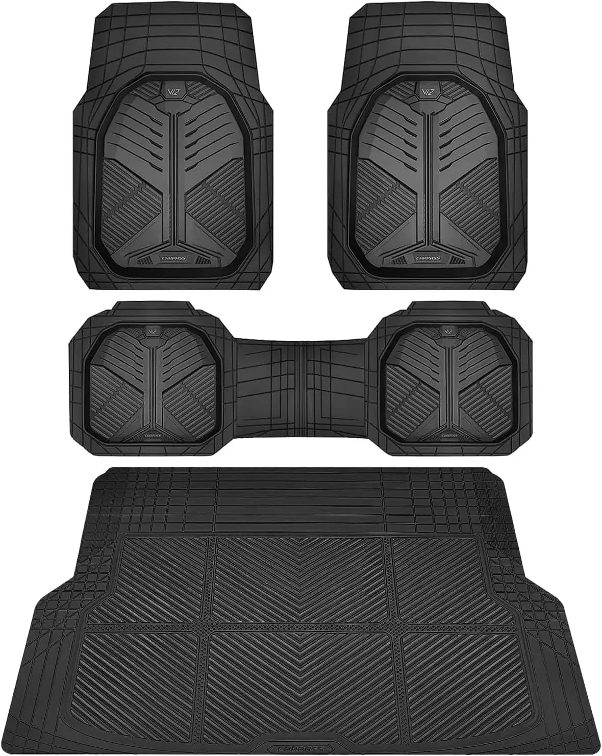 Heavy Duty Rubber Car Mats with Cargo Liner, All Weather Deep-Dish Floor Mats, Universal Trim-to-Fit for SUVs Trucks Sedans, Waterproof Anti-Slip, Trimmable Black
Heavy Duty Rubber Car Mats with Cargo Liner, All Weather Deep-Dish Floor Mats, Universal Trim-to-Fit for SUVs Trucks Sedans, Waterproof Anti-Slip, Trimmable Black