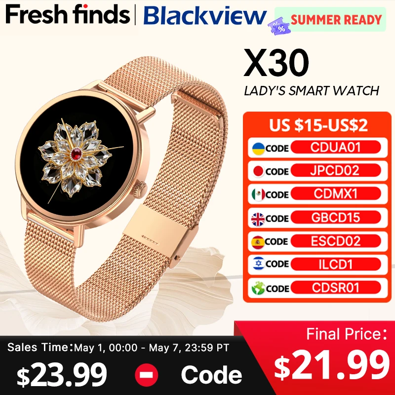 Умные часы Blackview X30, женские умные часы с дисплеем 1,26 дюйма, голосовой помощник, Bluetooth-вызов, мониторинг здоровья
Умные часы Blackview X30, женские умные часы с дисплеем 1,26 дюйма, голосовой помощник, Bluetooth-вызов, мониторинг здоровья