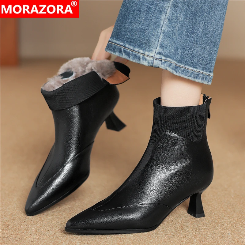 MORAZORA 2026 New Genuine Leather Boots Women Pointed Toe High Heels Ankle Boots Back Zipper Ladies Short Wool Winter Snow Boots
MORAZORA 2026 New Genuine Leather Boots Women Pointed Toe High Heels Ankle Boots Back Zipper Ladies Short Wool Winter Snow Boots