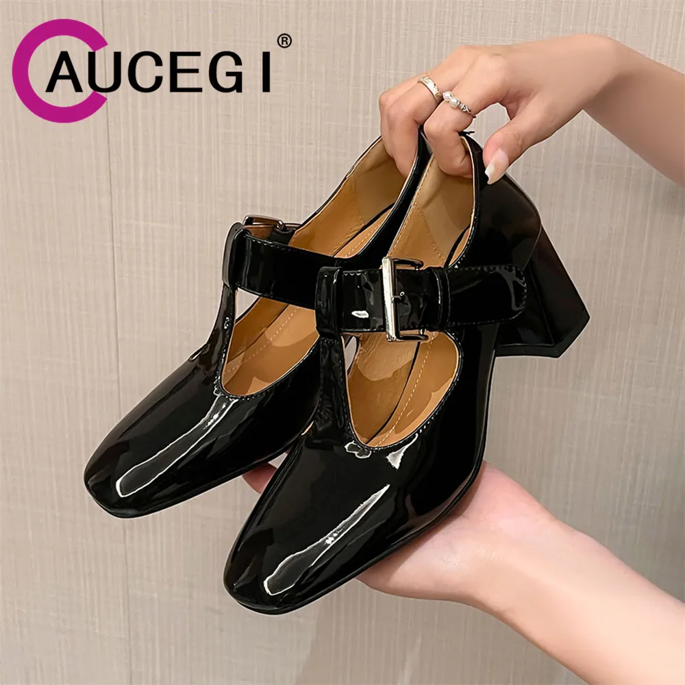Aucegi Cow Patent Leather Fashion Square Toe Med Heels Pumps Classic Style Summer Spring Buckle T-Strap Women Mary Janes Shoes
Aucegi Cow Patent Leather Fashion Square Toe Med Heels Pumps Classic Style Summer Spring Buckle T-Strap Women Mary Janes Shoes