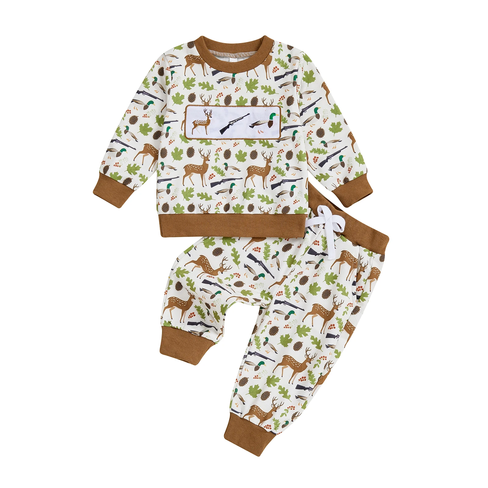Toddler Boy Fall Outfits Reindeer Leaf Print Long Sleeve Round Neck Pullover Elastic Waist Pants
Toddler Boy Fall Outfits Reindeer Leaf Print Long Sleeve Round Neck Pullover Elastic Waist Pants