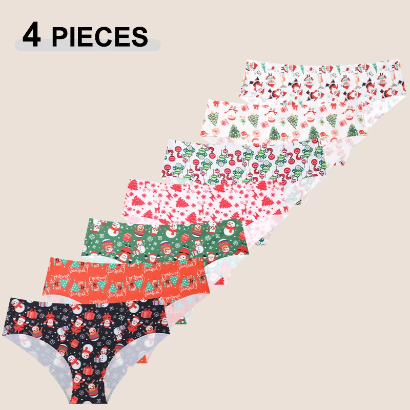 4 шт. женские бесследные трусы с Рождеством, бесшовное нижнее белье с мультяшным принтом, милое нижнее белье с Санта-Клаусом, лосем, рождественской елкой, снеговиком
4 шт. женские бесследные трусы с Рождеством, бесшовное нижнее белье с мультяшным принтом, милое нижнее белье с Санта-Клаусом, лосем, рождественской елкой, снеговиком