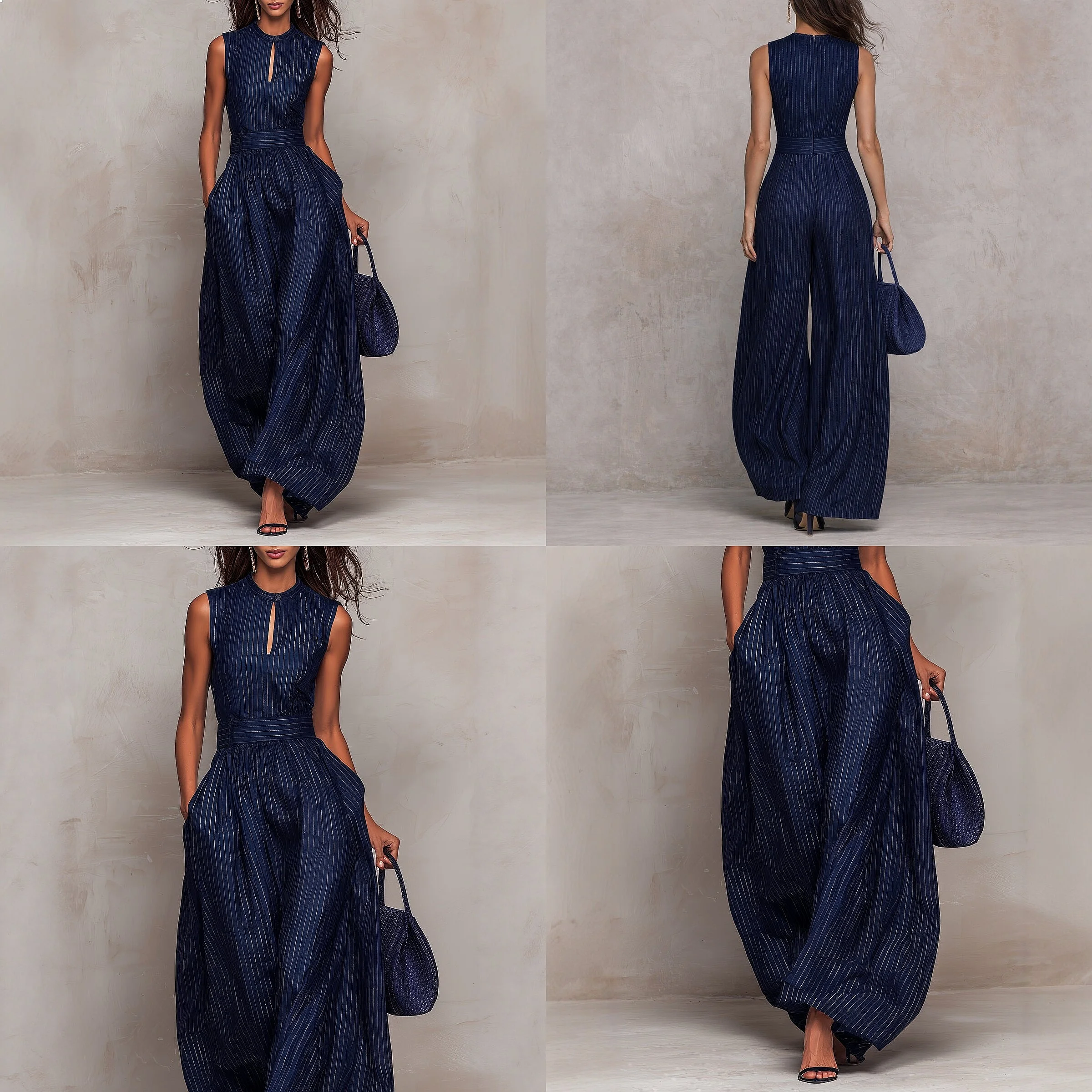 Deep Blue Striped Sleeveless Jumpsuit Women Long Wide Leg Pants Overall Jumpsuits Spring Summer Fashion
Deep Blue Striped Sleeveless Jumpsuit Women Long Wide Leg Pants Overall Jumpsuits Spring Summer Fashion