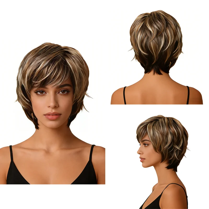 Highlight Brown Blonde Short Wig For Women Layered Pixie Cut Bob Wig with Bangs Heat Resistant Synthetic Wig Daily Party Wear
Highlight Brown Blonde Short Wig For Women Layered Pixie Cut Bob Wig with Bangs Heat Resistant Synthetic Wig Daily Party Wear