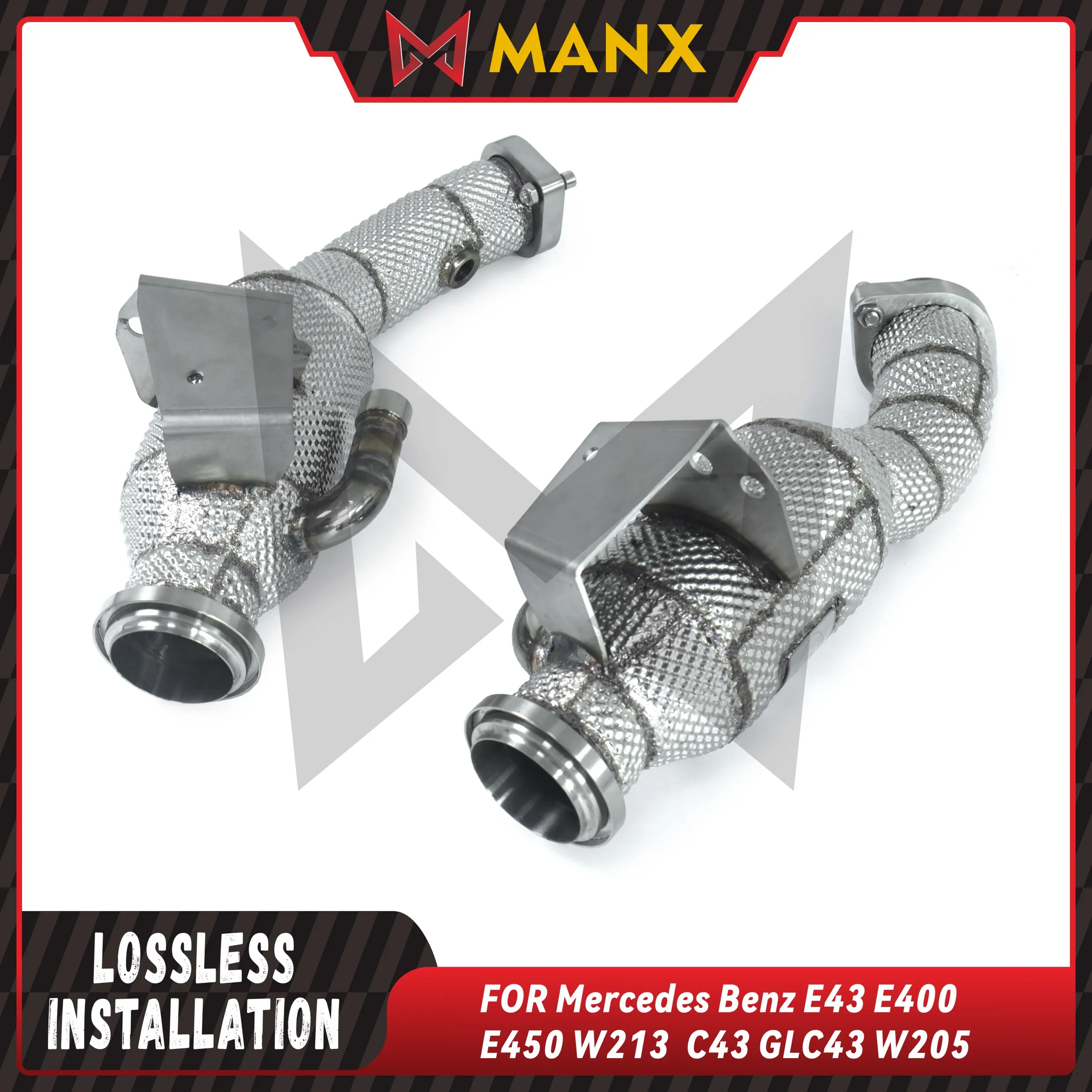 Exhaust Downpipe for Mercedes Benz E43 E400 E450 W213 C43 GLC43 W205 SS304 Catalyzed/catless | With heat shield | Casting flange
Exhaust Downpipe for Mercedes Benz E43 E400 E450 W213 C43 GLC43 W205 SS304 Catalyzed/catless | With heat shield | Casting flange