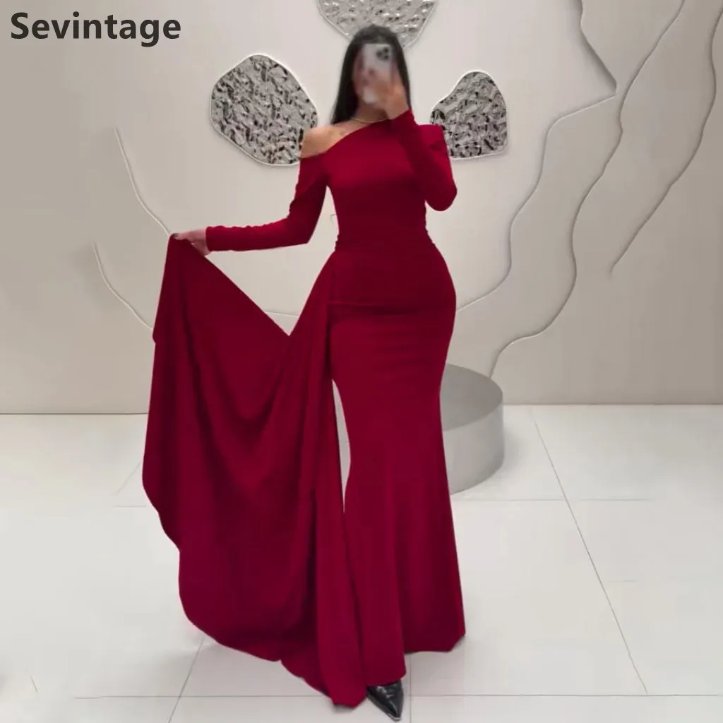 Sevintage 2025 Mermaid Dark Red Long Sleeve Evening Dress Wedding Party Prom Dress Saudi Arabic Party Gown Customized
Sevintage 2025 Mermaid Dark Red Long Sleeve Evening Dress Wedding Party Prom Dress Saudi Arabic Party Gown Customized