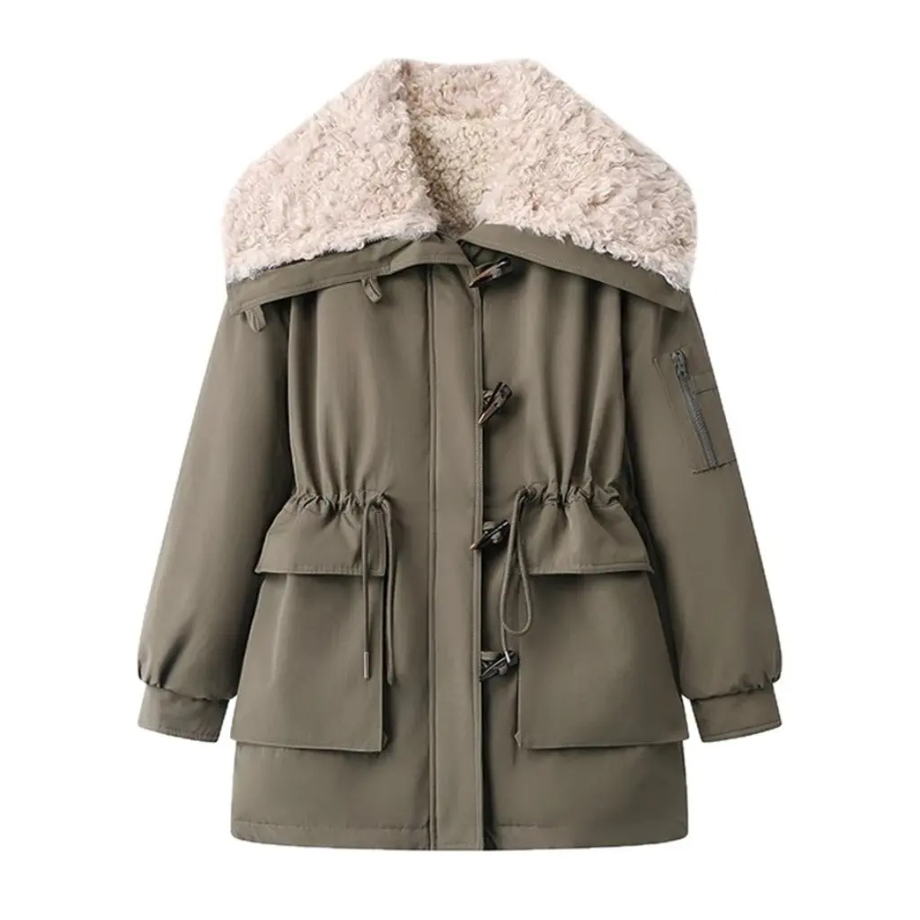 Lamb Fur Collar Thickened Winter Jacket Women's Fleece Lined Workwear Waist Cinched Button Up Bomber Style New Collection
Lamb Fur Collar Thickened Winter Jacket Women's Fleece Lined Workwear Waist Cinched Button Up Bomber Style New Collection