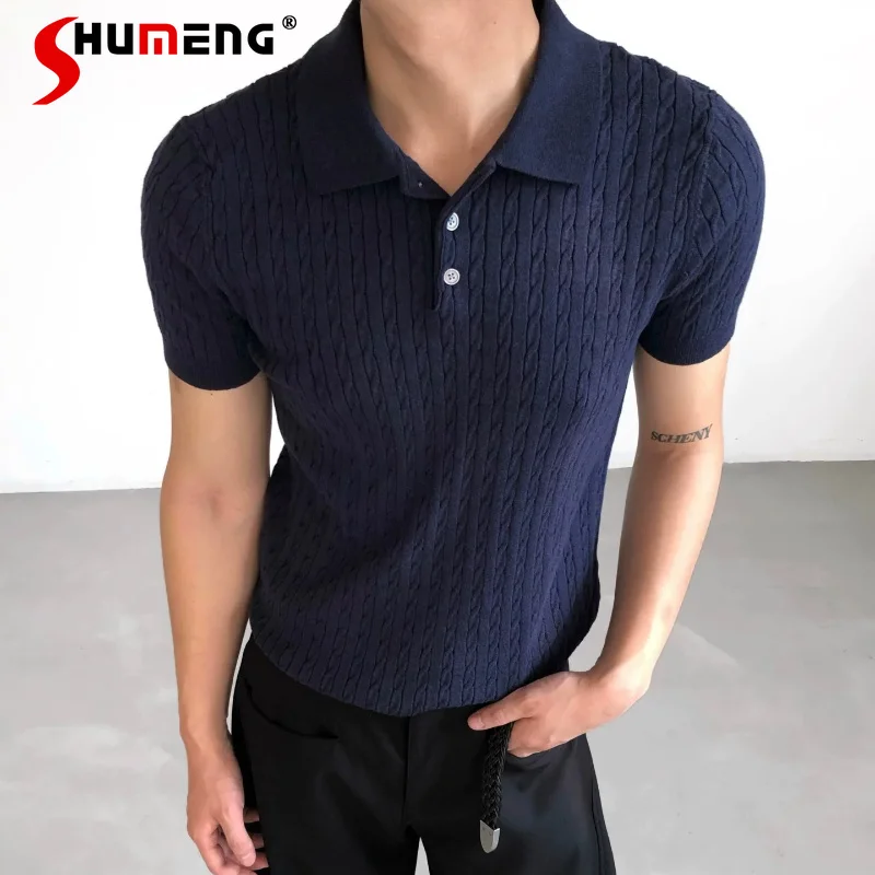 Fashion Cotton Slim-fit Polo Shirts Men's 2026 Summer New Short-sleeve Knitted Tops Handsome Half-sleeve Chic Knitwear T-shirts
Fashion Cotton Slim-fit Polo Shirts Men's 2026 Summer New Short-sleeve Knitted Tops Handsome Half-sleeve Chic Knitwear T-shirts