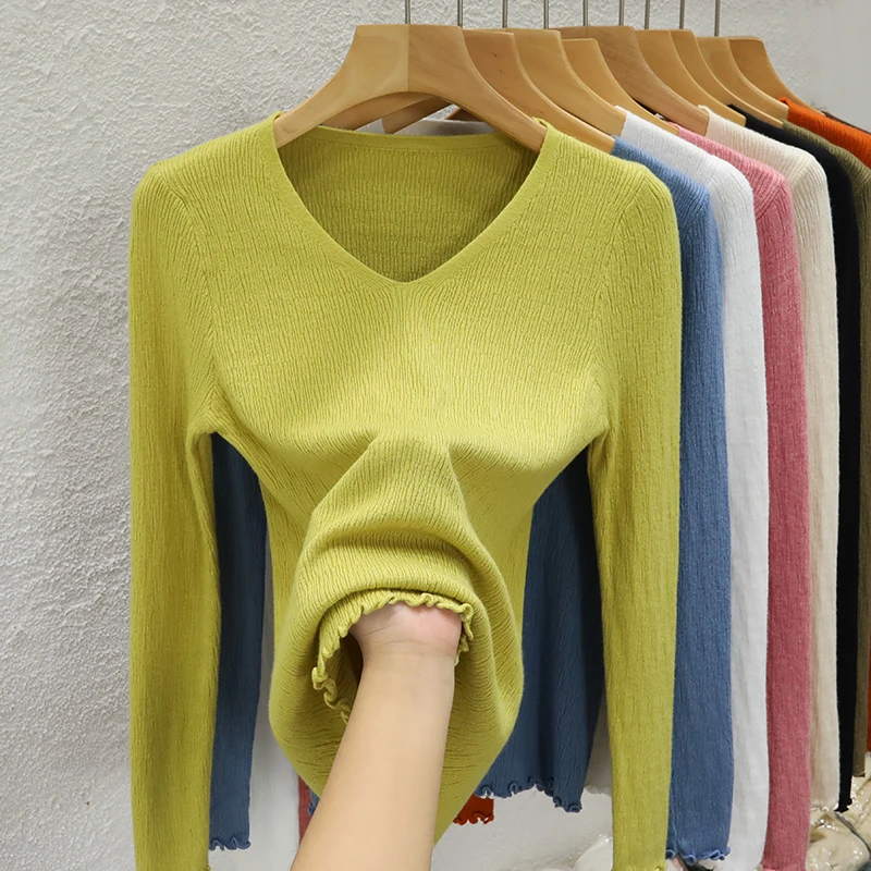 Women's V-neck Slim Sweater Pullover 2023 Autumn New Long Sleeve Thin Knitted T-shirt Top Korean Ladies Solid Base Shirt
Women's V-neck Slim Sweater Pullover 2023 Autumn New Long Sleeve Thin Knitted T-shirt Top Korean Ladies Solid Base Shirt