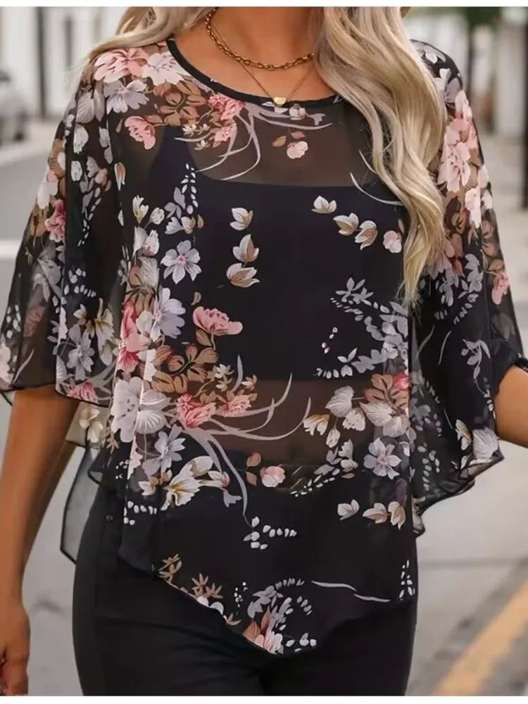 2025 Summer New Fashion Women's Round Neck Elegant Loose Chiffon Sexy See-through Cover Up Top Chiffon Shirt Womens Tops
2025 Summer New Fashion Women's Round Neck Elegant Loose Chiffon Sexy See-through Cover Up Top Chiffon Shirt Womens Tops
