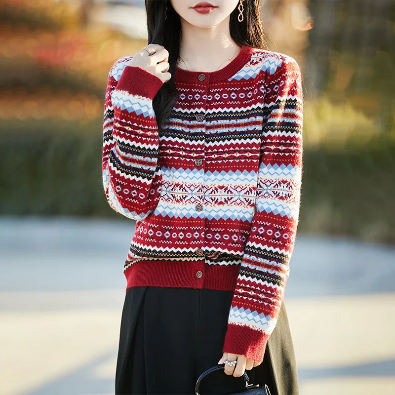 Round Neck Jacquard Pullover Sweater For Women's SpringAutumn Loose And Fashionable Knitted Cardigan Jumper Top
Round Neck Jacquard Pullover Sweater For Women's SpringAutumn Loose And Fashionable Knitted Cardigan Jumper Top
