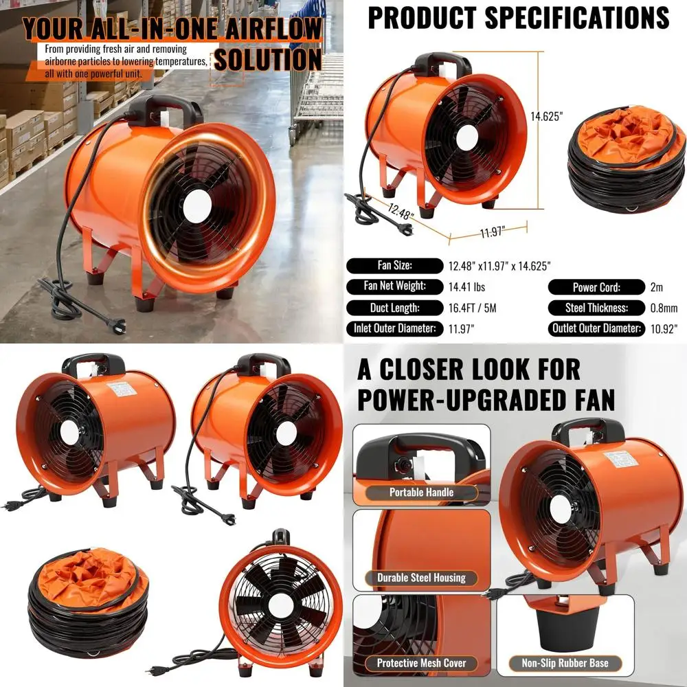 10-Inch Portable Low-Noise Utility Blower with 16.4ft Flexible Duct Hose for Workshops, Warehouses, and Basements
10-Inch Portable Low-Noise Utility Blower with 16.4ft Flexible Duct Hose for Workshops, Warehouses, and Basements