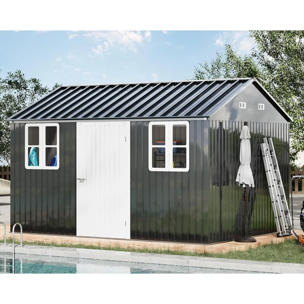 12x10.3x8.2FT galvanized steel outdoor storage shed with two 4-pane Windows with lockable doors, Nordic cottage shed
12x10.3x8.2FT galvanized steel outdoor storage shed with two 4-pane Windows with lockable doors, Nordic cottage shed