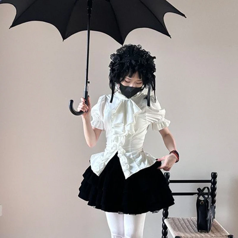 Victorian Gothic Lolita Puff Sleeves Shirts Y2k Aesthetic Ruffles Bow Blouse Tops Slim Fit Women Vintage Elegant JK Shirts
Victorian Gothic Lolita Puff Sleeves Shirts Y2k Aesthetic Ruffles Bow Blouse Tops Slim Fit Women Vintage Elegant JK Shirts