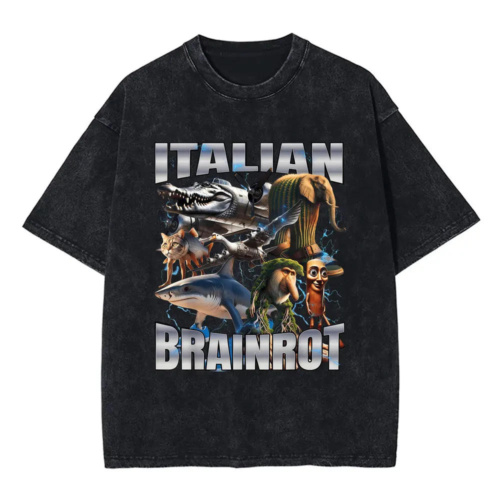 Italian Brainrot Graphic Washed Tshirt Brr Brr Patapim Tralalero Tralala Bombardiro Crocodilo Tung Tung Tung Sahur Funny T-shirt
Italian Brainrot Graphic Washed Tshirt Brr Brr Patapim Tralalero Tralala Bombardiro Crocodilo Tung Tung Tung Sahur Funny T-shirt