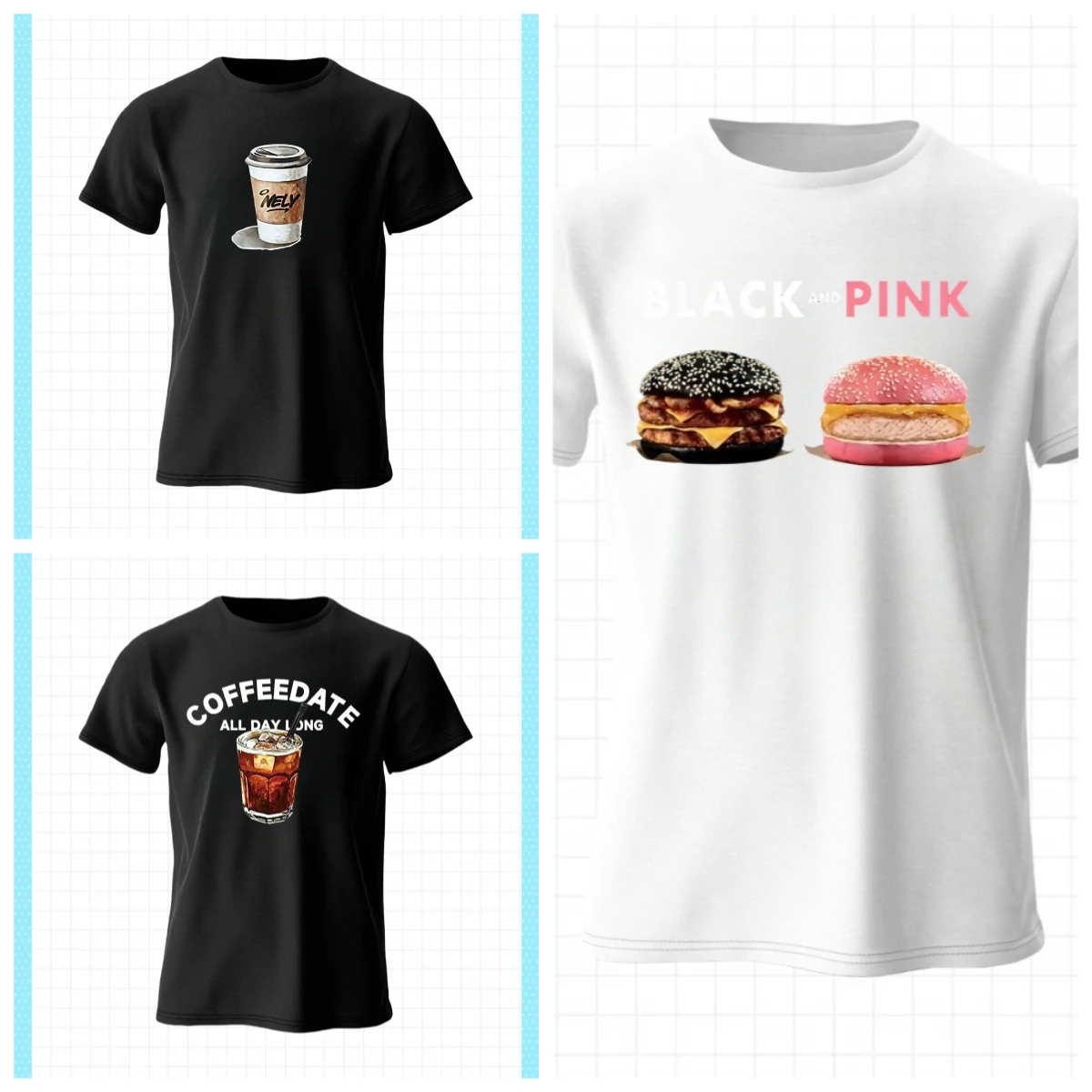 Men's Clothing Spring and Summer Cotton Coffee and Chocolate Burger Pattern Printed Daily Short Sleeved Round Neck T-shirt
Men's Clothing Spring and Summer Cotton Coffee and Chocolate Burger Pattern Printed Daily Short Sleeved Round Neck T-shirt