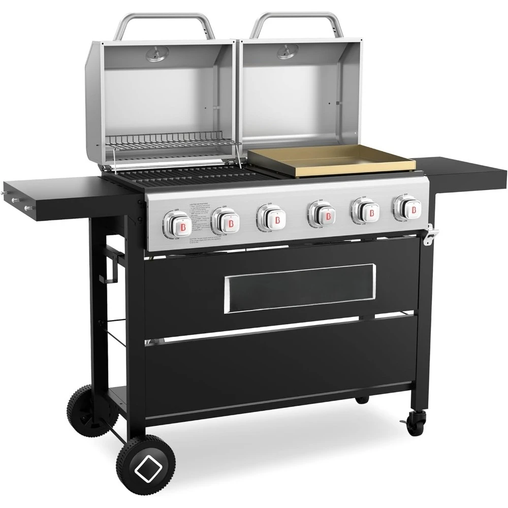 6-Burner Propane Gas Grill and Griddle Combo 2 in 1 with Double Stainless Steel Lids for Outdoor Kitchen Backyard BBQ
6-Burner Propane Gas Grill and Griddle Combo 2 in 1 with Double Stainless Steel Lids for Outdoor Kitchen Backyard BBQ