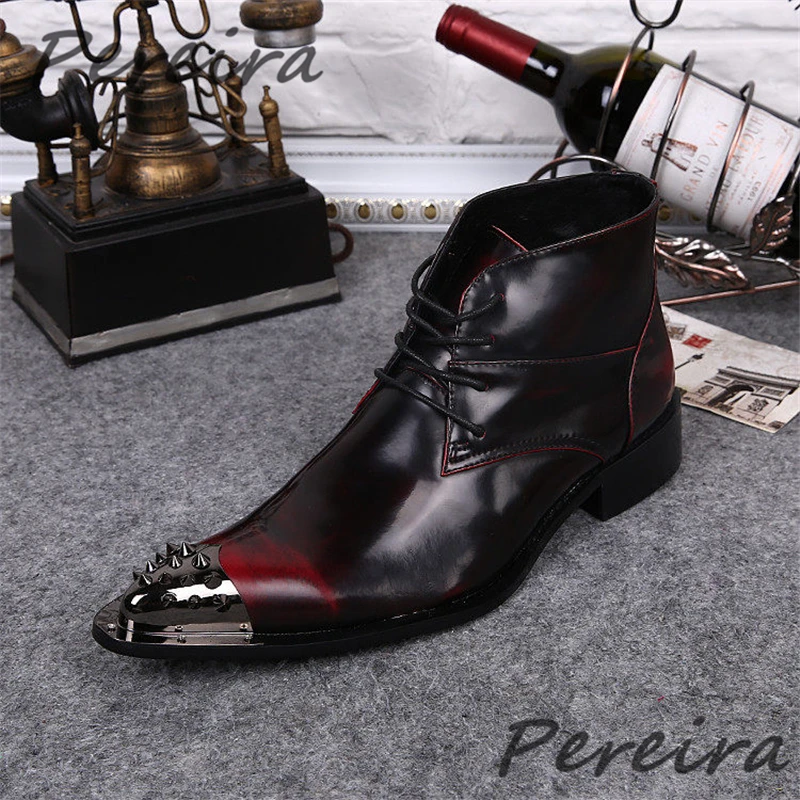 Wine Red Genuine Leather Short Boots British Style Rivet Pointed Toe Lace-Up Chelsea Boots Spring Autumn New Trendy Men's Shoes
Wine Red Genuine Leather Short Boots British Style Rivet Pointed Toe Lace-Up Chelsea Boots Spring Autumn New Trendy Men's Shoes