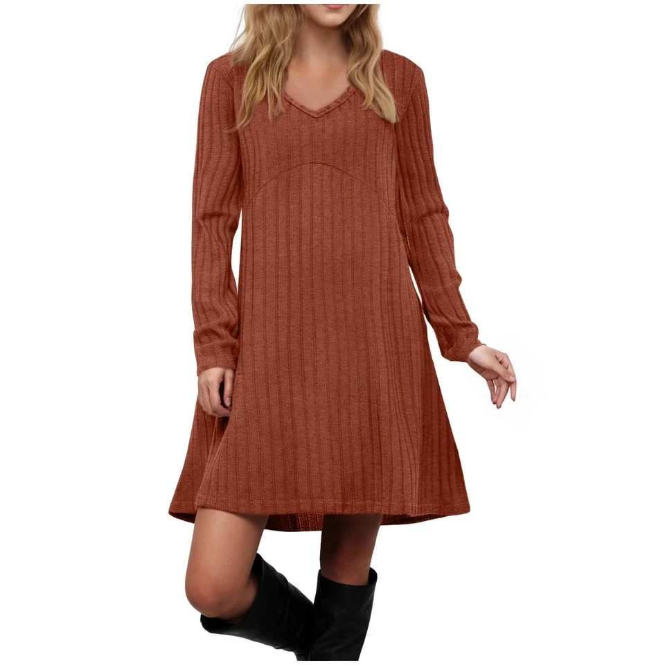 Spring New Dresses For Women V Neck Long Sleeve Ribbed Knit Dress Female Fashion Solid Color A-Line Sundress платье женское
Spring New Dresses For Women V Neck Long Sleeve Ribbed Knit Dress Female Fashion Solid Color A-Line Sundress платье женское