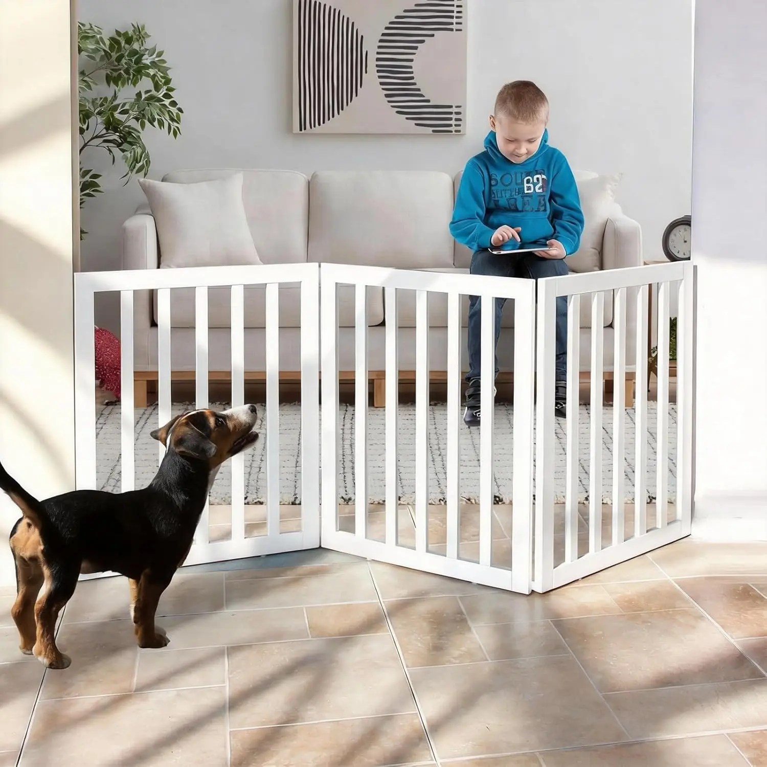Freestanding Wooden Dog Gate, 3-Panel Foldable Pet Fence for Indoor Use, 24"H x 60"W, White
Freestanding Wooden Dog Gate, 3-Panel Foldable Pet Fence for Indoor Use, 24"H x 60"W, White