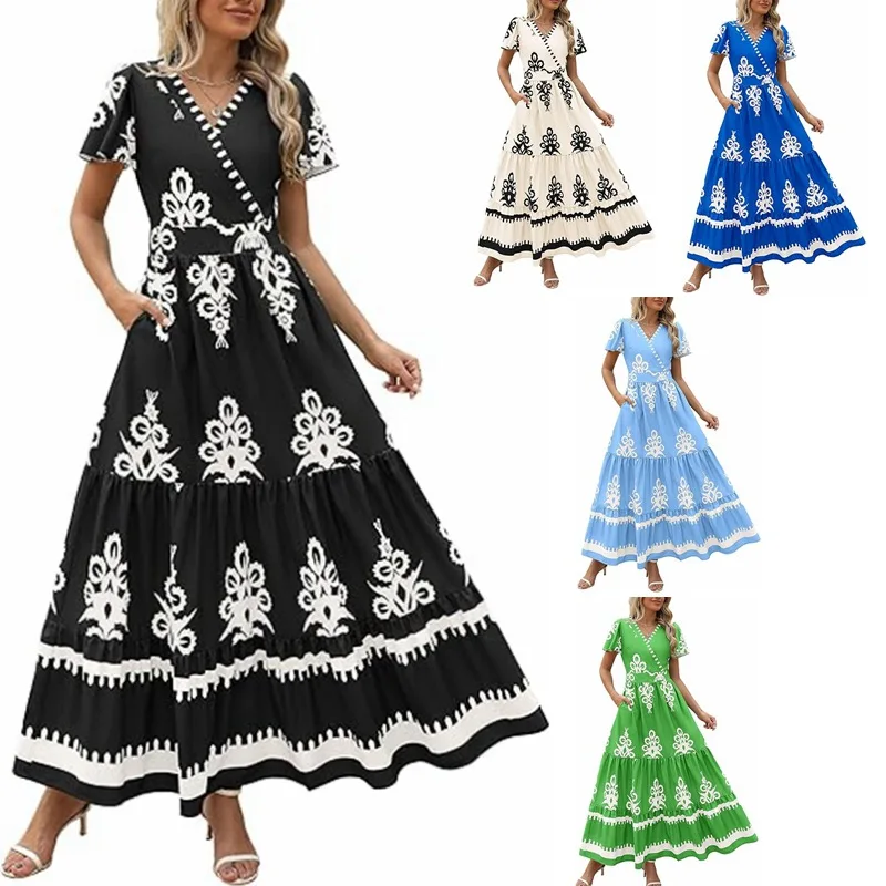 Women's Dress V-Neck Flared Sleeve Floral Print Pocket Short Sleeve Dress Maxi Dresses for Women
Women's Dress V-Neck Flared Sleeve Floral Print Pocket Short Sleeve Dress Maxi Dresses for Women