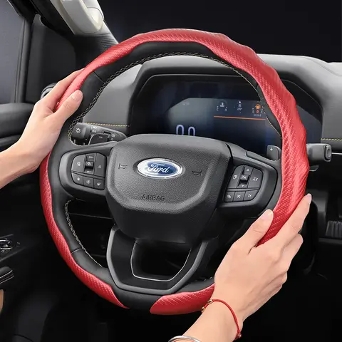 Passend für Ford Carbon Fiber Texture Lenkradbezug Snap-On Wave-Shaped Focus F-Serie Explorer Kuga Ranger Mustang Mach-E Fiesta Transit Ecosport Bronco Sport Expedition F-150 Rot Schwarz