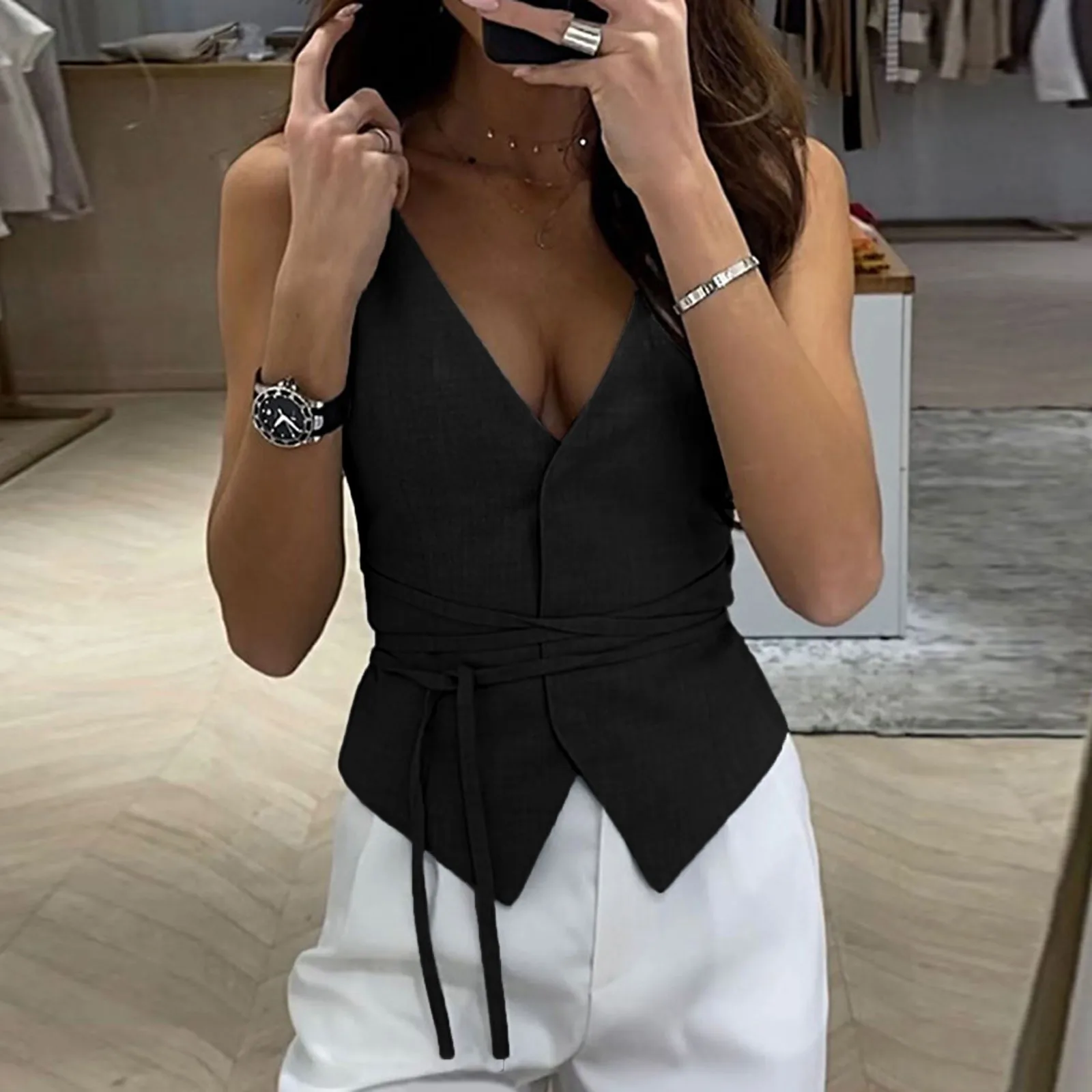 Fashion V-neck Sleeveless Women's Waistcoat Sexy Cross-bandage British Style Vest Coat Casual Single-breasted Work Office Suit
Fashion V-neck Sleeveless Women's Waistcoat Sexy Cross-bandage British Style Vest Coat Casual Single-breasted Work Office Suit