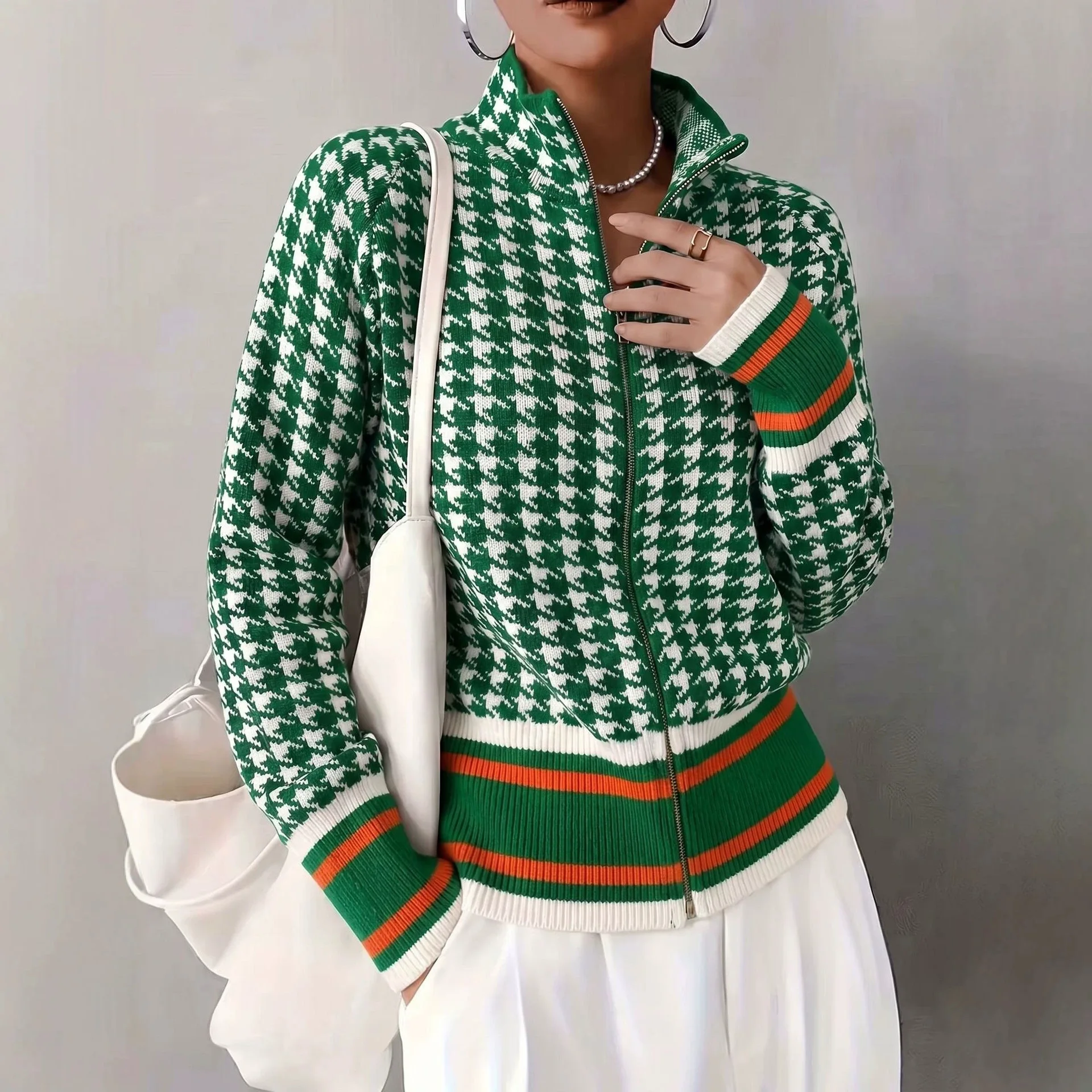 Women Houndstooth Knit Zip Up Cardigan Street Long Sleeve Knitwear Sweater Casual Daily Streetwear Autumn Winter Fashion Outwear
Women Houndstooth Knit Zip Up Cardigan Street Long Sleeve Knitwear Sweater Casual Daily Streetwear Autumn Winter Fashion Outwear