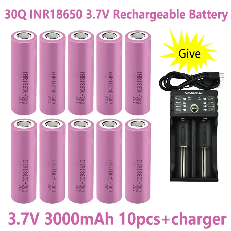 INR18650 3.7V 3000mAh 30Q rechargeable battery 30A discharge for battery pack welding,toys,tools,flashlight battery+USB charger
INR18650 3.7V 3000mAh 30Q rechargeable battery 30A discharge for battery pack welding,toys,tools,flashlight battery+USB charger